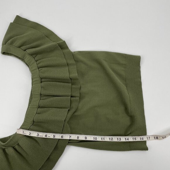 J CREW Olive Off The Shoulder Ruffle Knit Sweater Top Womens Size XS Cottage - Picture 10 of 10
